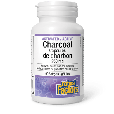 NATURAL FACTORS Activated Charcoal Capsules (250 mg - 90 sgels)