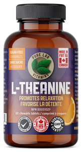 Bottle of Pure Lab Vitamins L-Theanine supplement on a white background