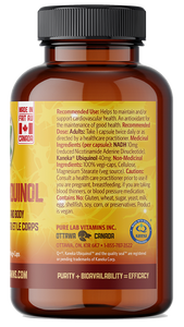 Brown supplement bottle with yellow label on a white background