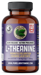 Bottle of Pure Lab Vitamins L-Theanine supplement on a white background