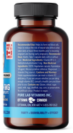Brown supplement bottle with blue label on a black background