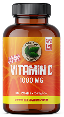 Vitamin C supplement bottle with orange label on a white background