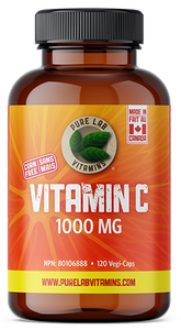 Vitamin C supplement bottle with orange label on a white background