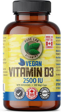 Load image into Gallery viewer, PURE LAB VITAMINS Vegan Vitamin D3 2500 IU (Dry, Crystalline, Pine Source) 120 V-Caps