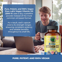 Load image into Gallery viewer, PURE LAB VITAMINS Vegan Vitamin D3 2500 IU (Dry, Crystalline, Pine Source) 120 V-Caps