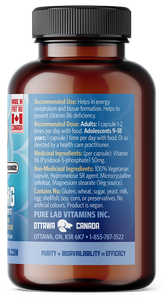 Brown supplement bottle with blue label on a white background