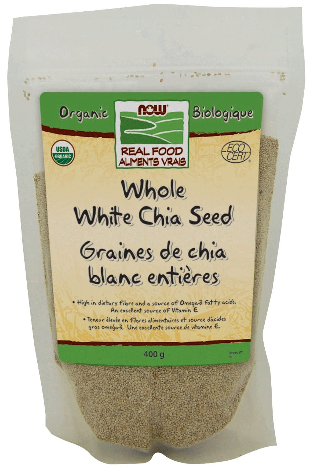 NOW Organic Whole White Chia Seeds (400 Grams)