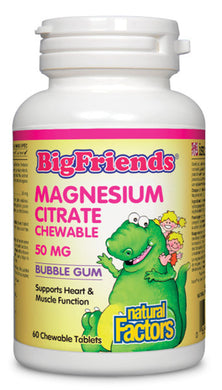 NATURAL FACTORS Big Friends Magnesium Citrate 50mg (Bubble Gum - 60 chews)