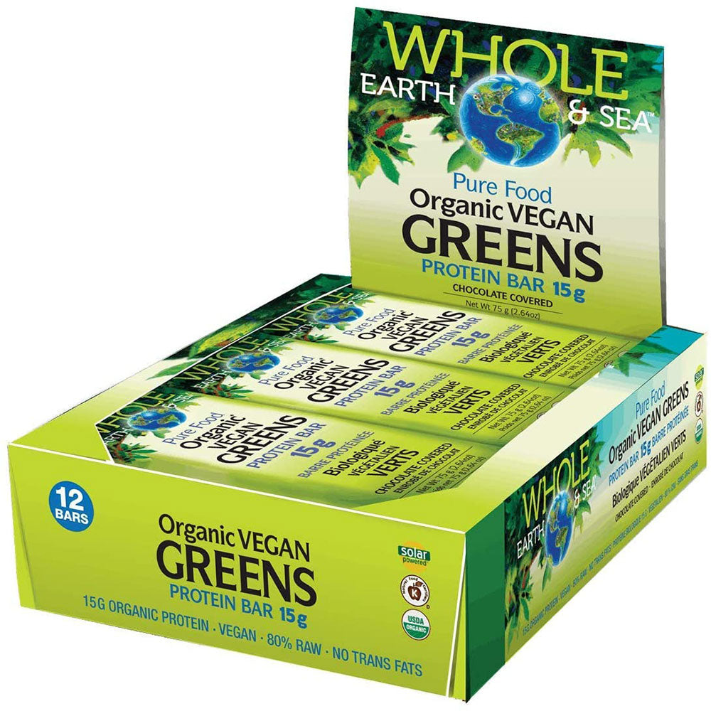 WHOLE EARTH & SEA Organic Vegan Greens Protein Bar Chocolate Box (12)