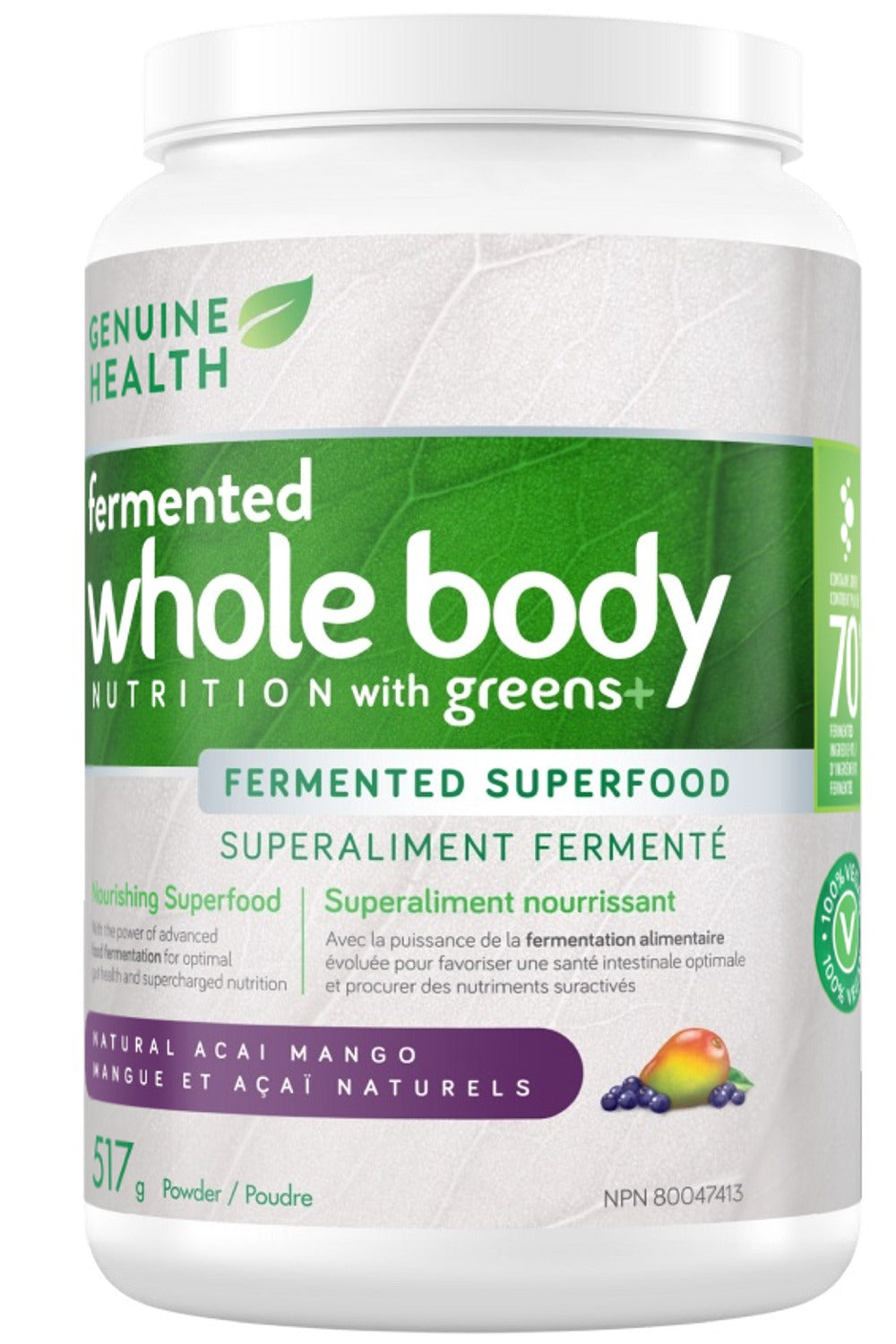 GENUINE HEALTH Fermented Whole Body NUTRITION With Greens+ (Acai Mango - 517 gr)
