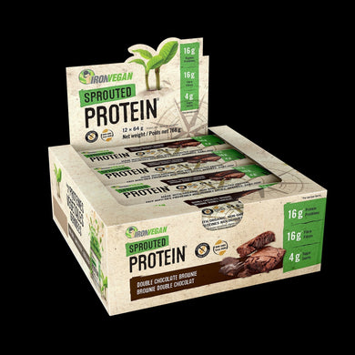 IRON VEGAN Sprouted Protein Bar Double Chocolate Brownie (12 x 64 gr Bars)