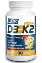 Load image into Gallery viewer, DR. D’S Vitamin D3 + K3 (90 v-caps)