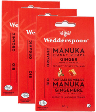 WEDDERSPOON Organic Manuka Honey Drops (Ginger - 120 Gr) 3-Pack